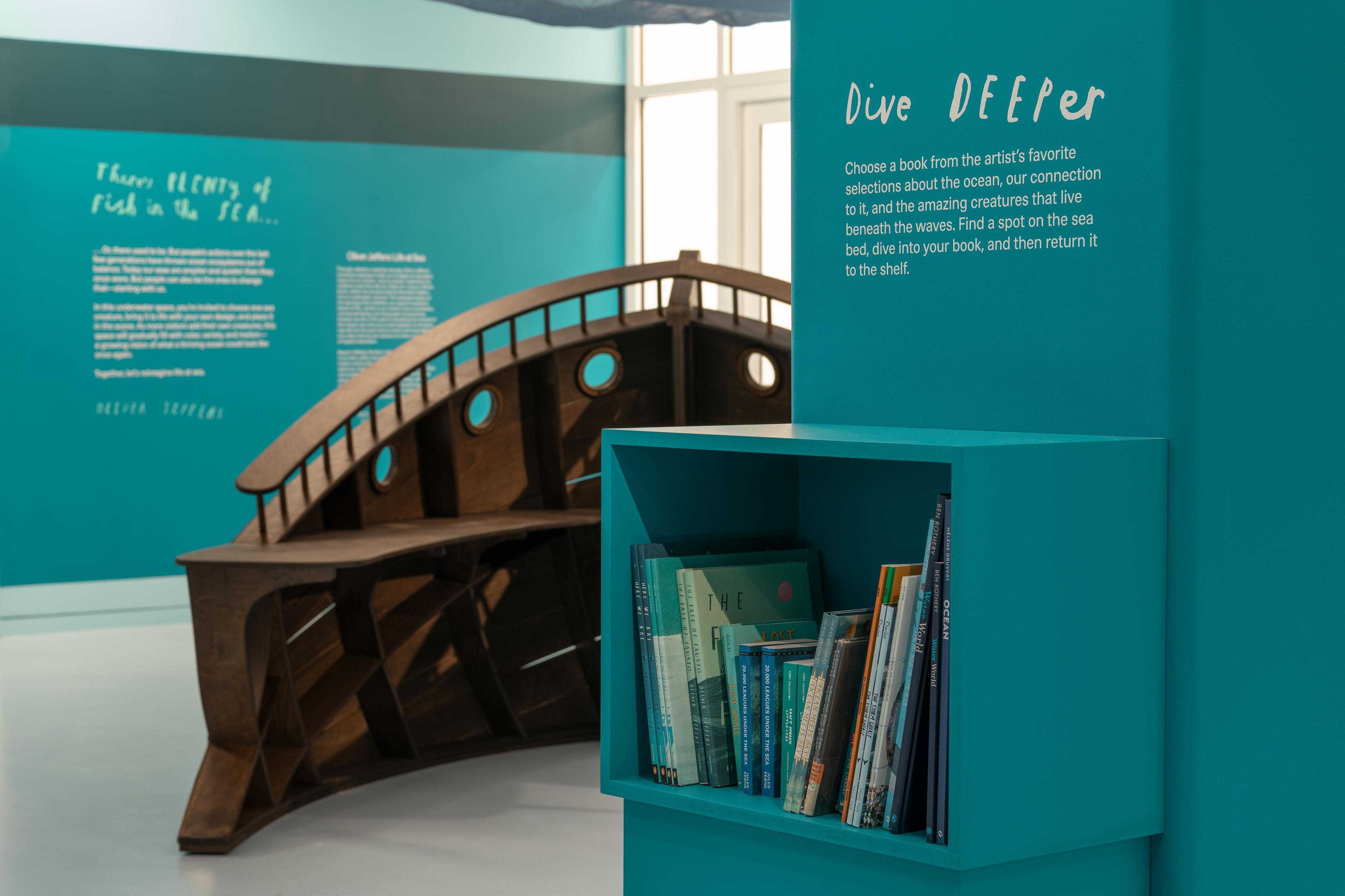 Installation view of <i>Oliver Jeffers: Life at Sea</i>. Brooklyn Museum, September 19, 2025–April 26, 2026. (Photo: Paula Abreu Pita)