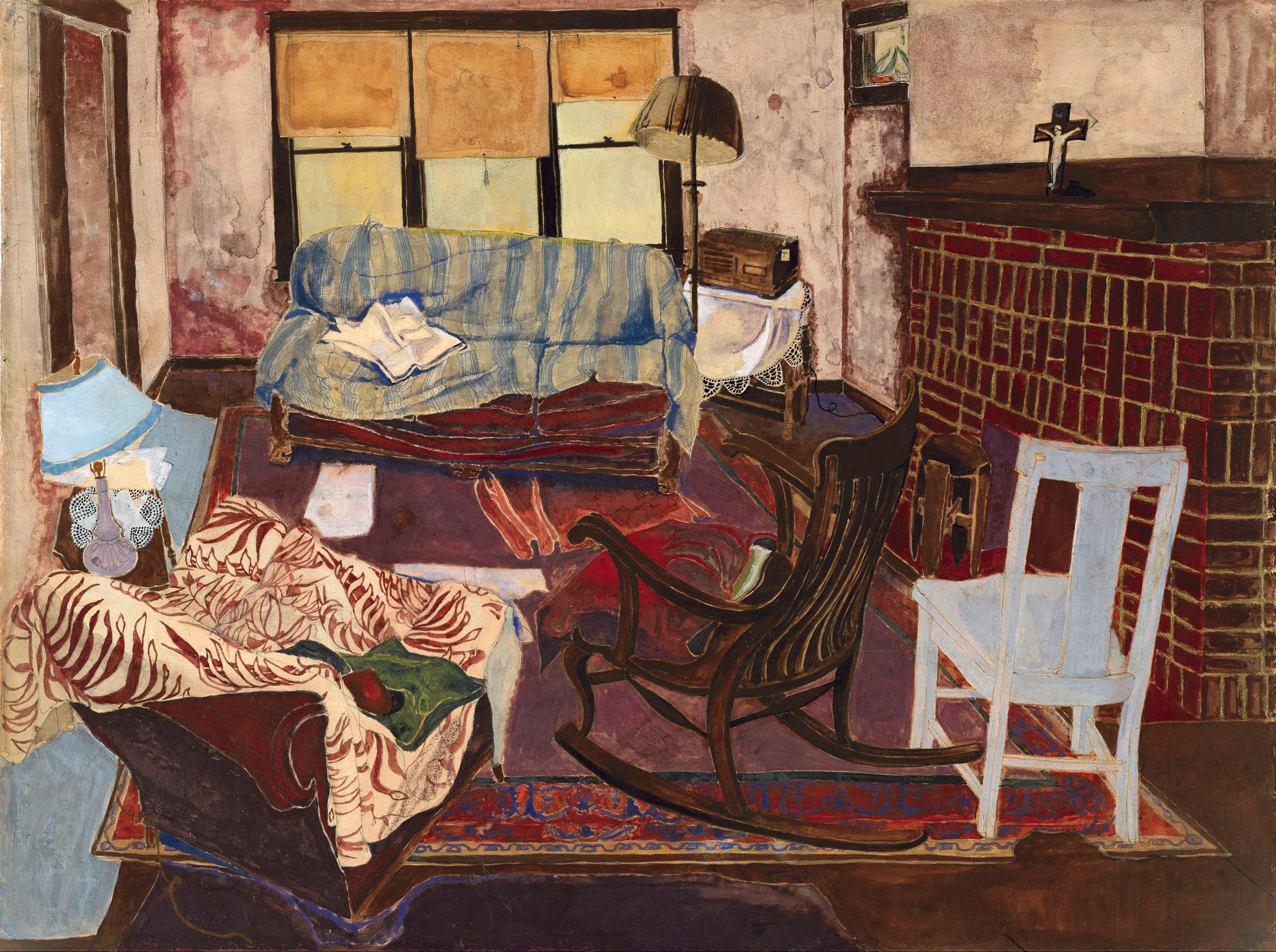 Andy Warhol (American, 1928–1987). <i>Living Room</i>, 1948. Watercolor on paper, 15 × 20 in. (38.1 × 50.8 cm). The Paul Warhola Family Collection. © 2021 The Andy Warhol Foundation for the Visual Arts, Inc. / Licensed by Artists Rights Society (ARS), New York