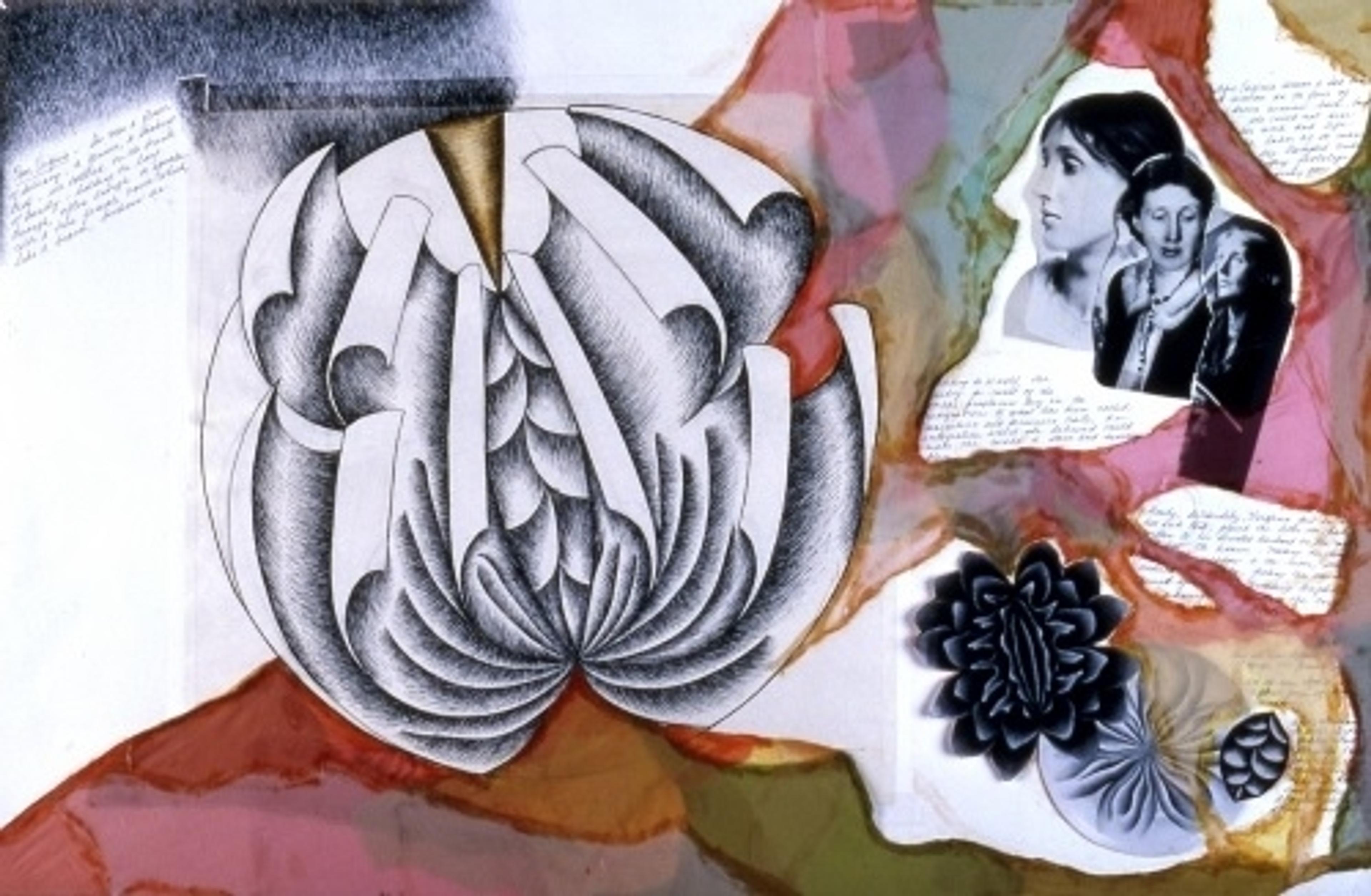 Judy Chicago (American, born 1939). Study for Virginia Woolf plate, 1977. Ink, photo, and collage on paper, approx. 24 x 36 in. (61 x 91.4 cm). © 2016 Judy Chicago / Artists Rights Society (ARS), New York. (Photo: © Donald Woodman)