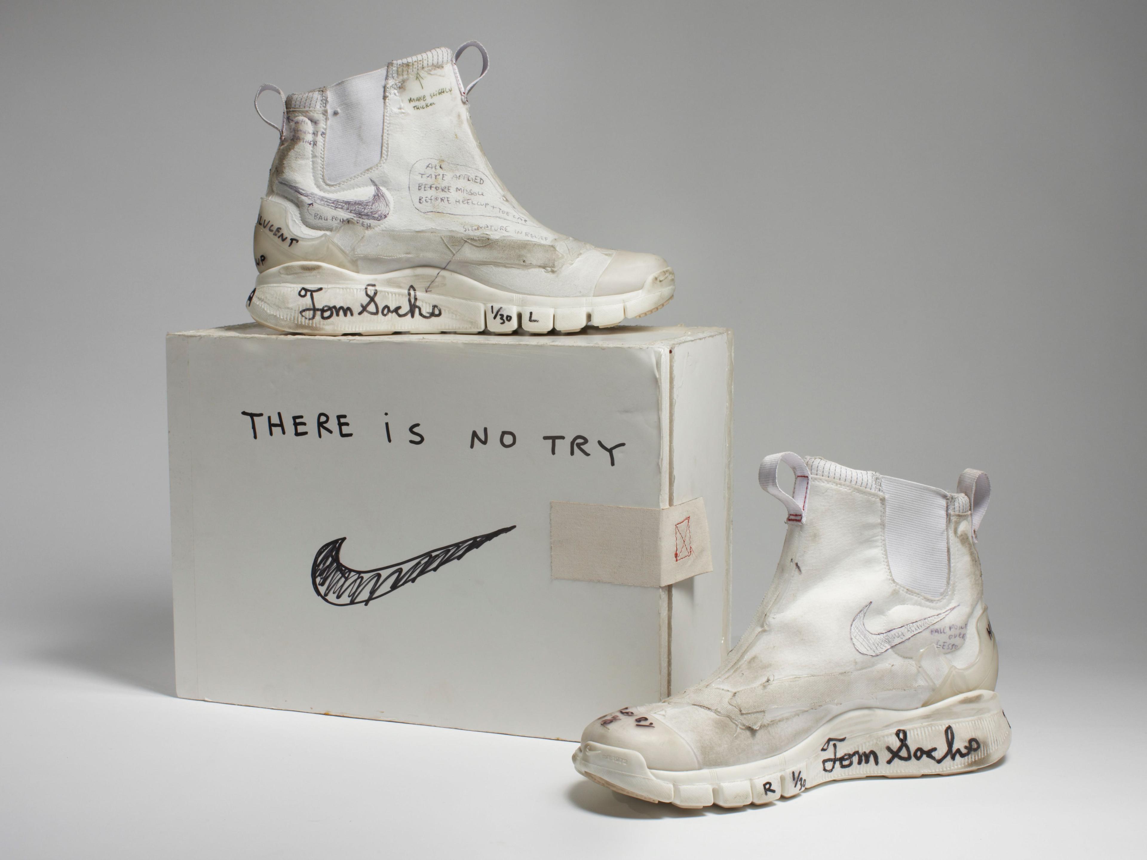 Nike x Tom Sachs. NikeCraft Lunar Underboot Aeroply Experimentation Research Boot Prototype, 2008–12. Collection of the artist. (Photo: Courtesy American Federation of Arts)