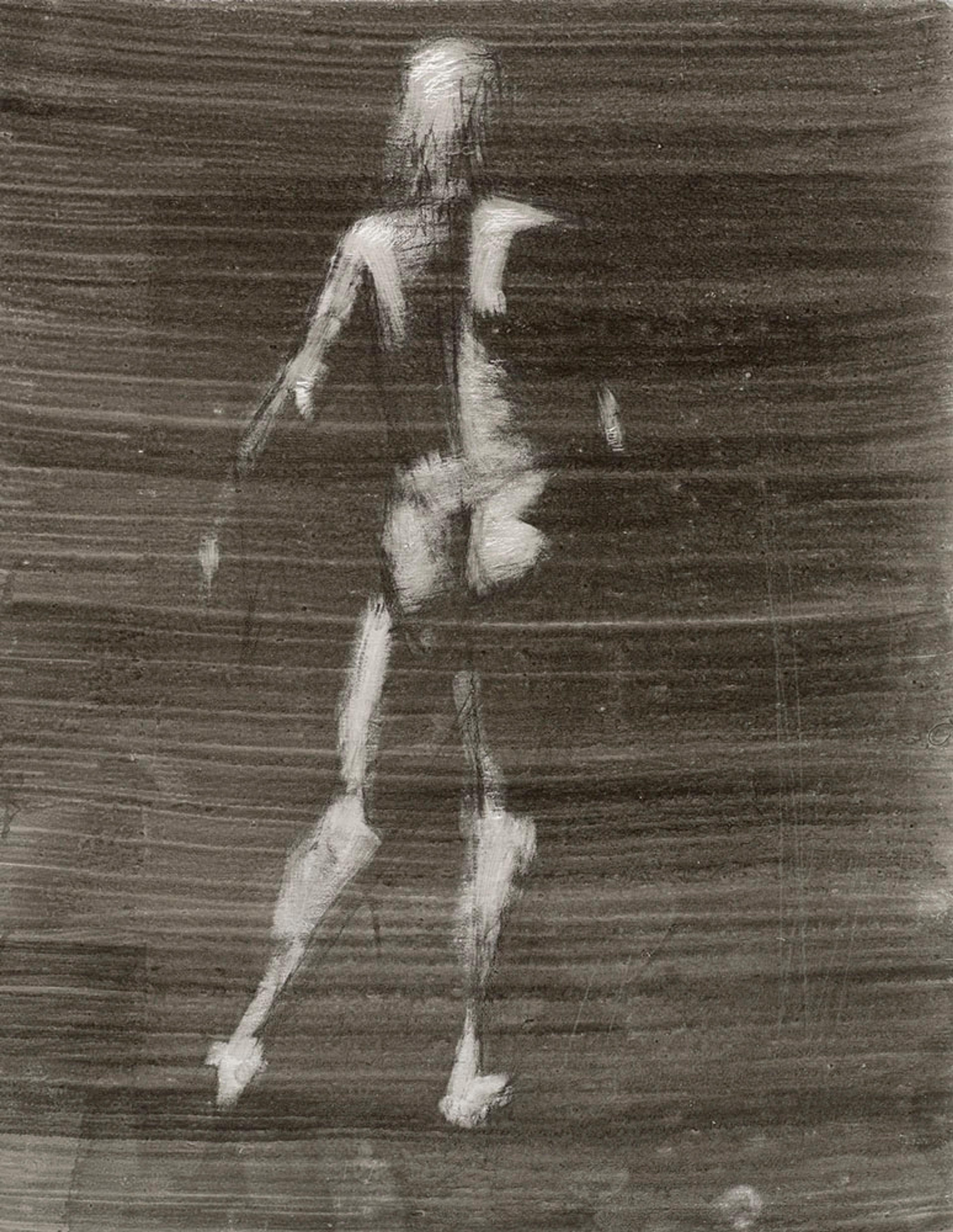 Levan Songulashvili (Georgian, born 1991). Untitled (Standing pose), from Iggy Pop Life Class by Jeremy Deller, 2016. Black ink, brushed and blotted with scratching out, with black pencil on board, 161/8 x 123/4 in. (41 x 32.4 cm). Brooklyn Museum Collection, TL2016.8.21c. (Photo: Sarah DeSantis, Brooklyn Museum)