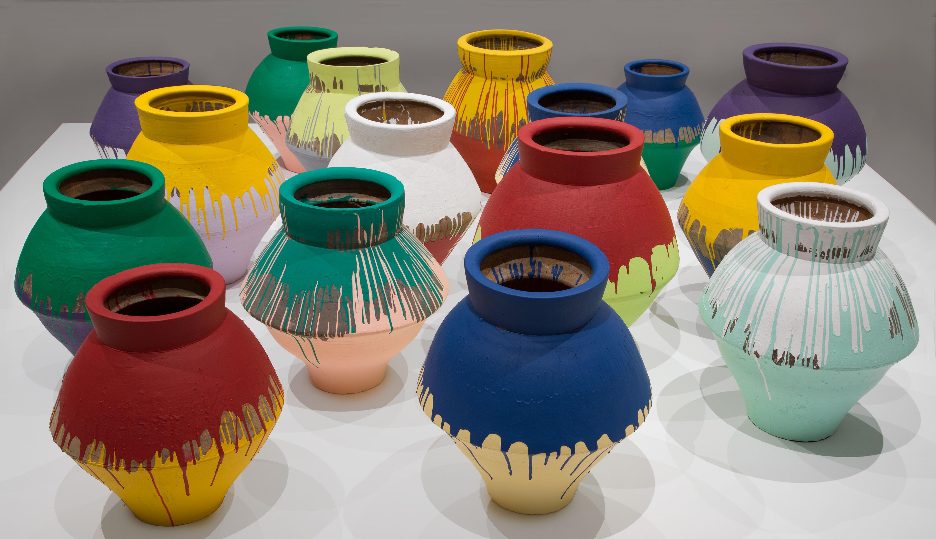 Ai Weiwei (Chinese, b. 1957). Colored Vases, 2007‒10. Han Dynasty vases and industrial paint, dimensions variable. Courtesy of Ai Weiwei Studio. Photo by Cathy Carver