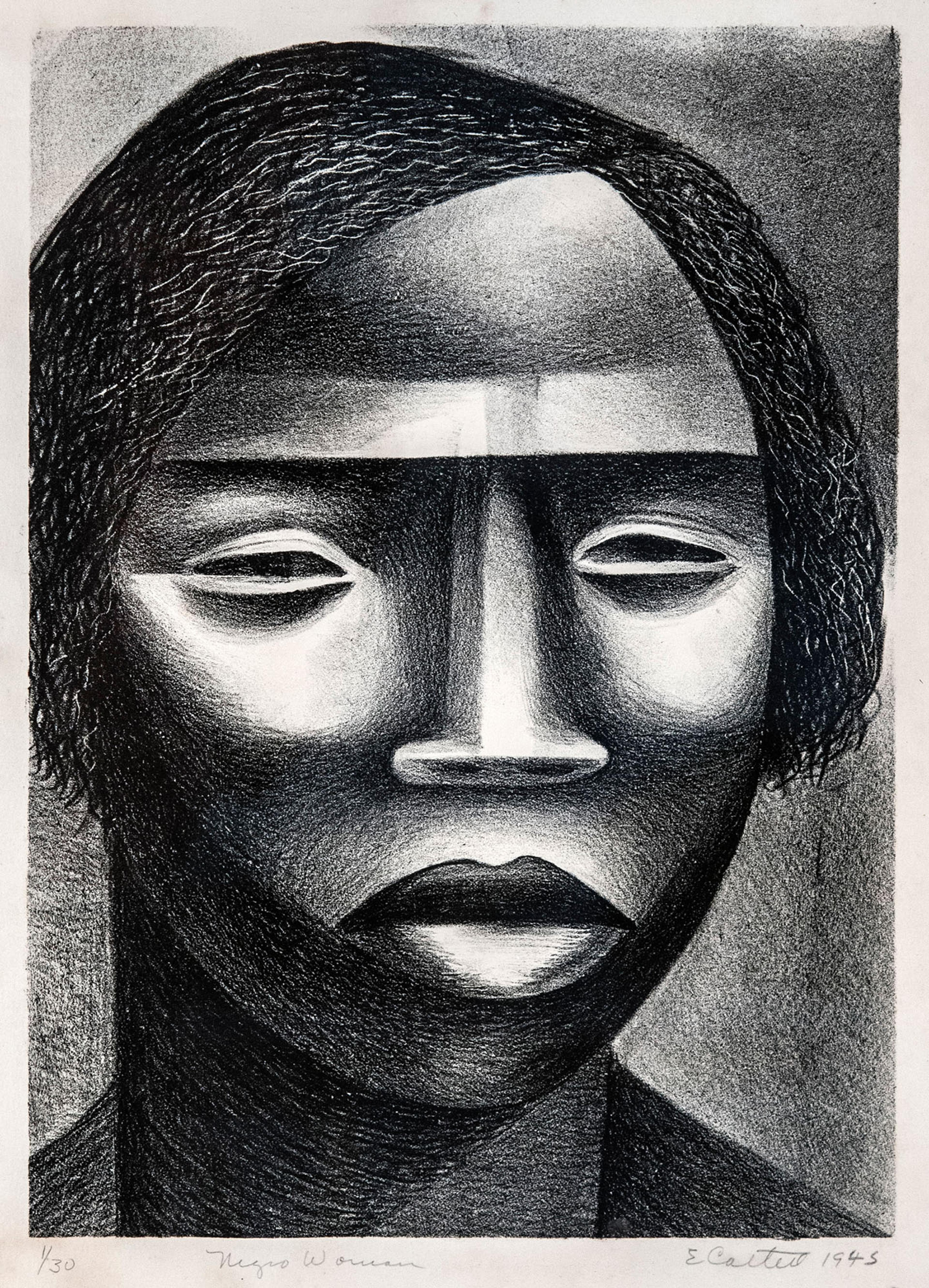 Black and white print of a person's head