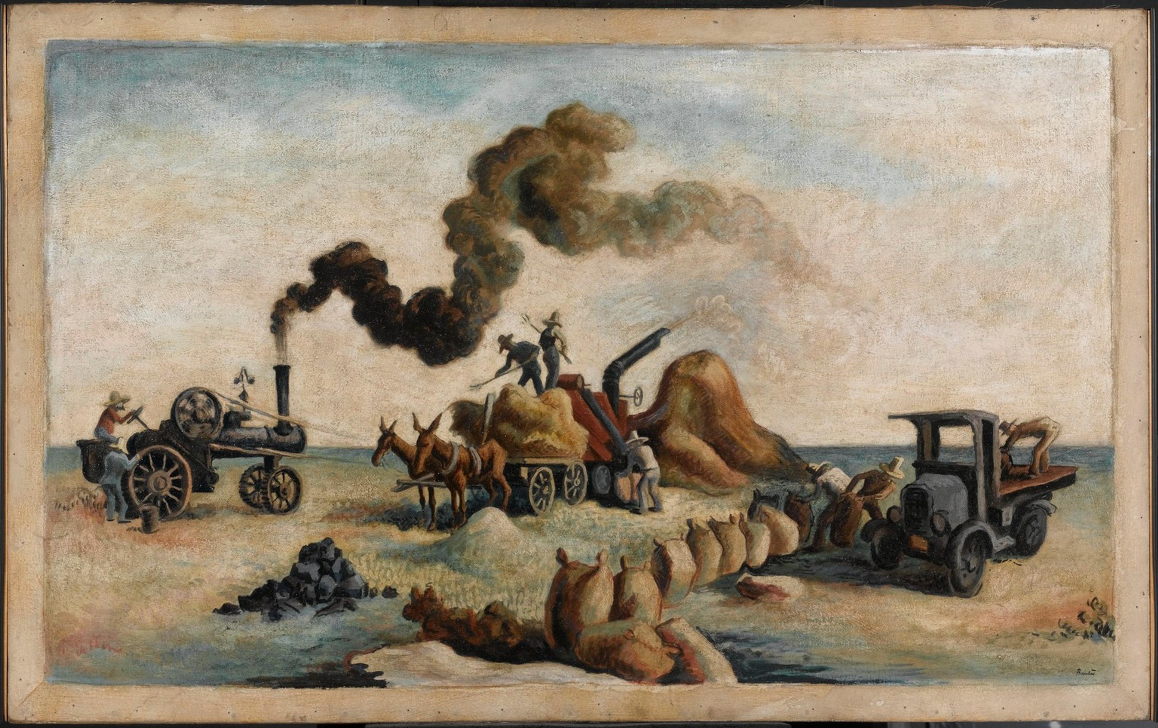 Thomas Hart Benton (American, 1889–1975). <i>Louisiana Rice Fields</i>, 1928. Egg tempera and oil on Masonite, 30 1/8 × 47 7/8 in. (76.5 × 121.6 cm). Brooklyn Museum, John B. Woodward Memorial Fund, 38.79 (Photo: Brooklyn Museum)