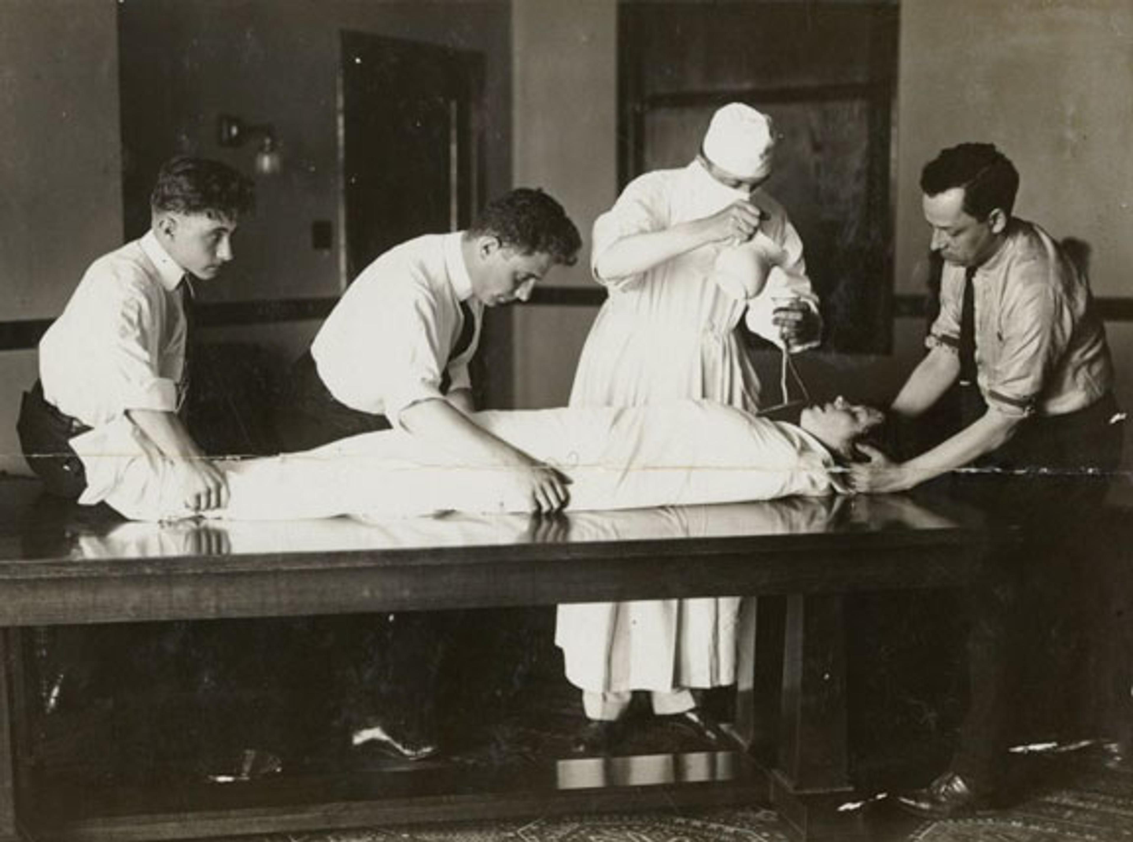 Djuna Barnes, being forcibly fed, August 16, 1914. Photograph, 81⁄2 x 107⁄8 in. (21.6 × 27.6 cm). Djuna Barnes Papers, Special Collections, University of Maryland Libraries