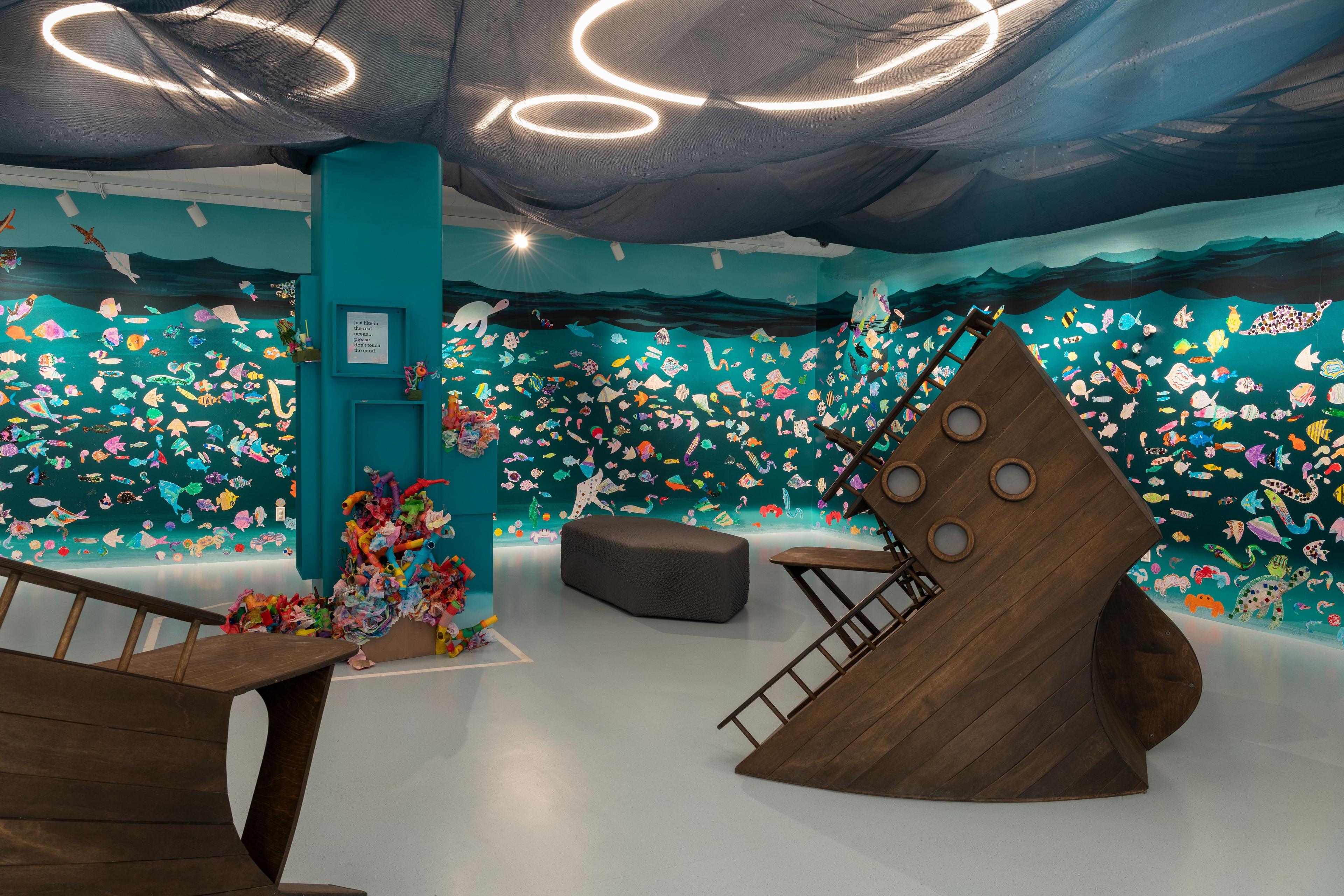 Installation view, <i>Oliver Jeffers: Life at Sea</i>. Brooklyn Museum, September 19, 2025–April 26, 2026. (Photo: Paula Abreu Pita)